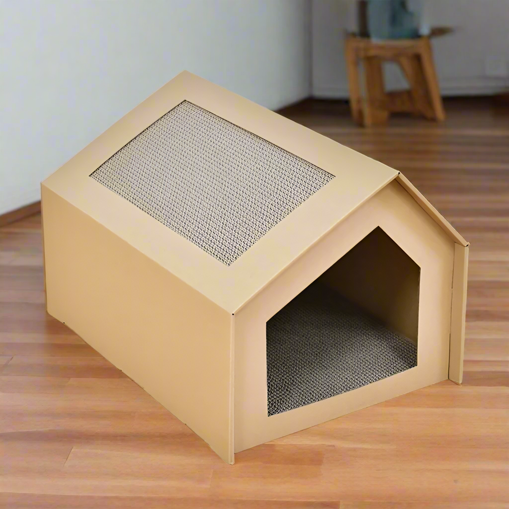 Kattenhuisje van karton – Speelhuisje voor katten inclusief krabplank - SpirePets