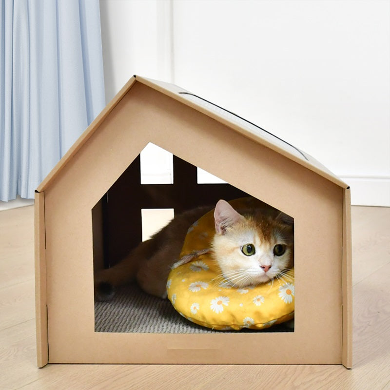 Kattenhuisje van karton – Speelhuisje voor katten inclusief krabplank - SpirePets