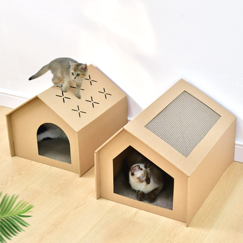Kattenhuisje van karton – Speelhuisje voor katten inclusief krabplank - SpirePets