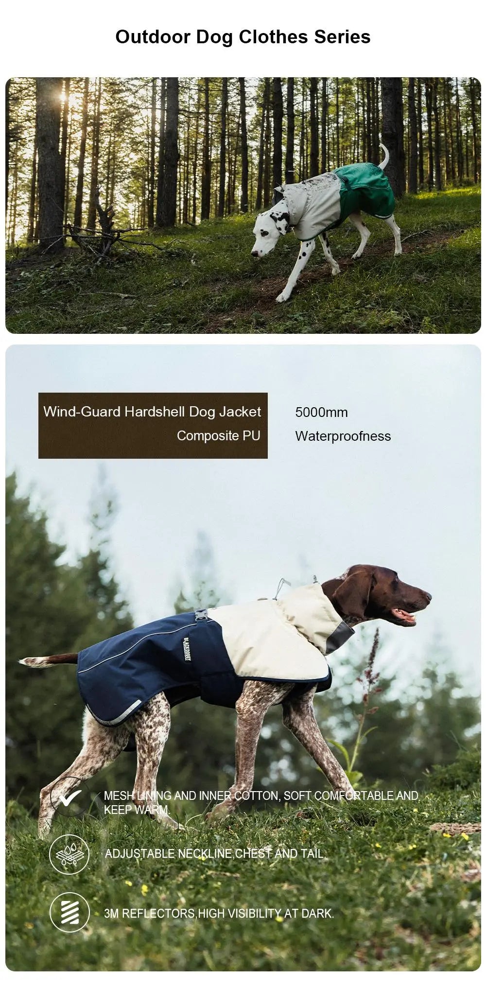 Hondenjas - hardshell materiaal - winddicht - waterdicht - lichtgewicht - blauw - maat L - SpirePets