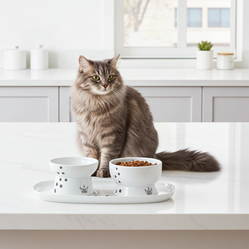 Necoichi Tablett inklusive zwei Näpfen für Katzen