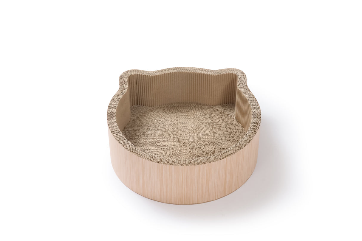 Katzenkratzkorb in Form eines Katzenkopfes