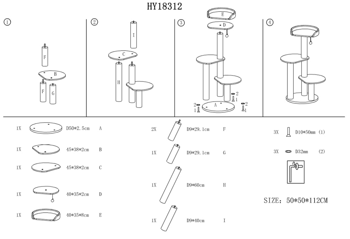 Tommy Krabpaal katten - 3 niveaus en pluche bed - SpirePets