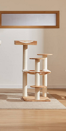 Massief houten kattenklimrek - groot platform - krabpaal - kattenmand - SpirePets