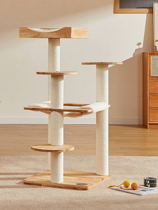 Massief houten kattenklimrek - groot platform - krabpaal - kattenmand - SpirePets