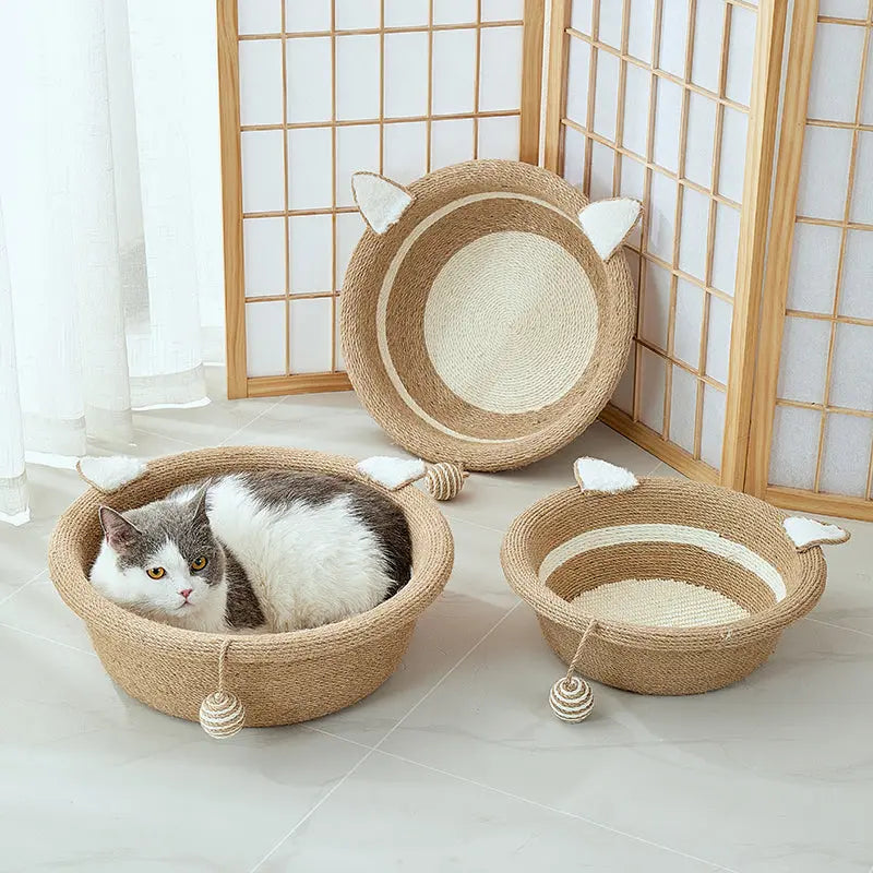 Kattenmand - Kattenbed met speeltje - ronde mand voor katten - Diameter 36cm - SpirePets