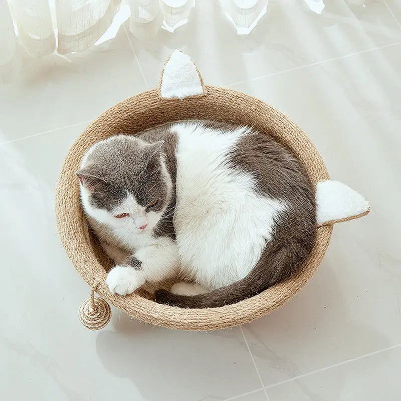 Kattenmand - Kattenbed met speeltje - ronde mand voor katten - Diameter 36cm - SpirePets