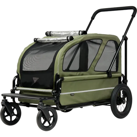 AirBuggy Carriage Set Moss Green luxe hondenwagen voor grote honden op straat.