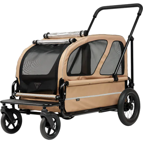 AirBuggy Carriage Set Seed Beige luxe hondenwagen voor grote honden op straat.