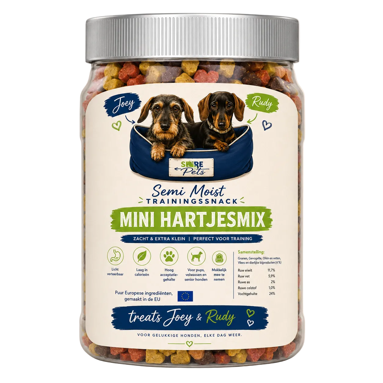 Joey & Rudy Mini Hartjesmix - zachte mini snacks voor honden - 550gram
