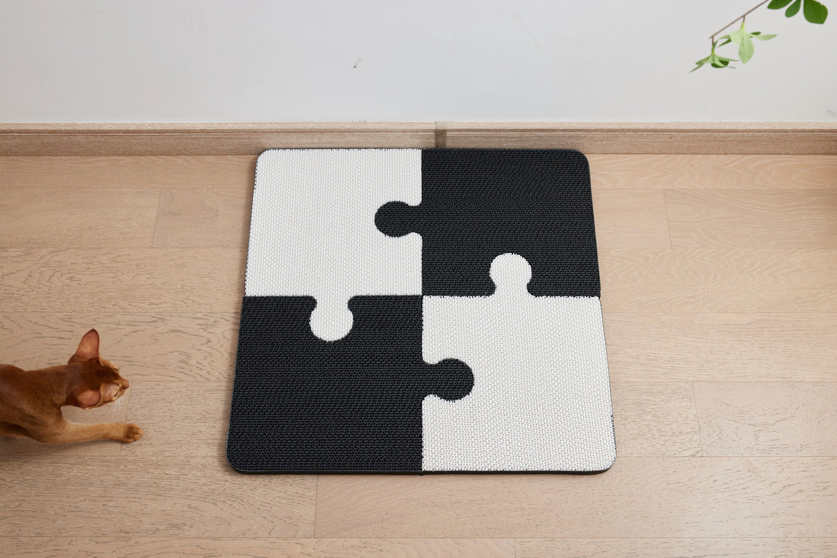 Kattenkrabplank - puzzelvorm - muurbevestiging - splitsontwerp - zwart en wit - SpirePets