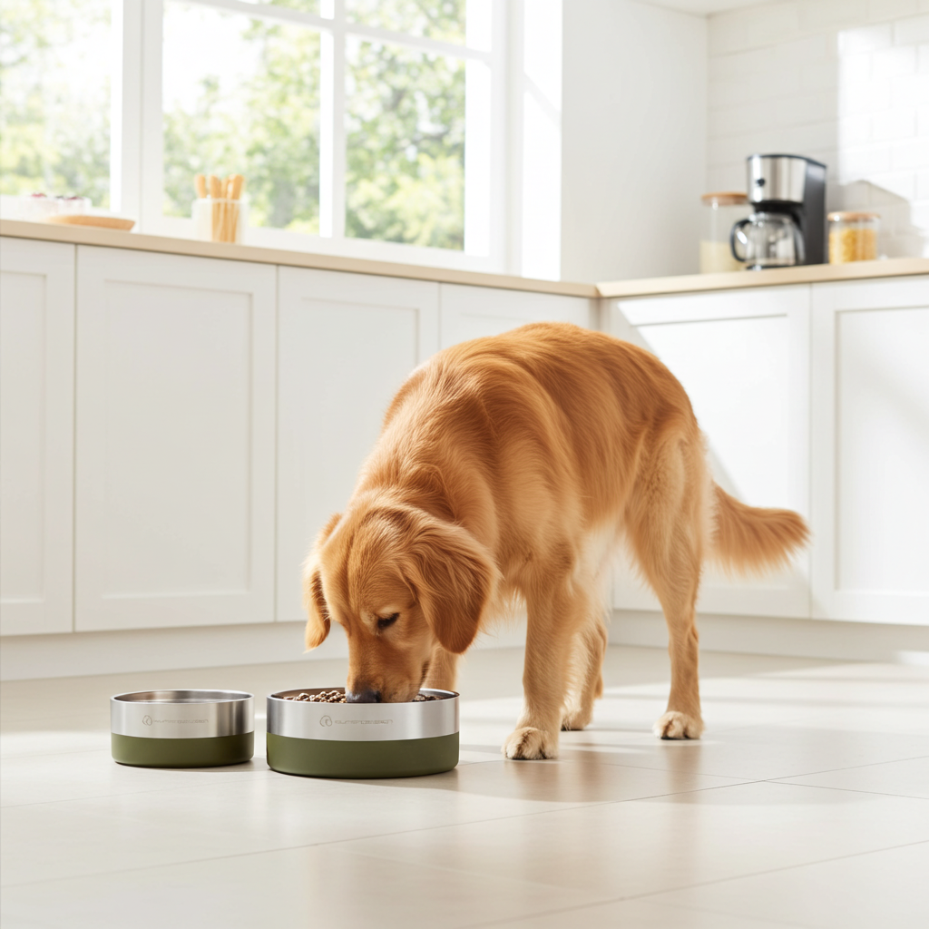 Anti-slip RVS voerbak set – Stevig & stijlvol in donkergroen - SpirePets