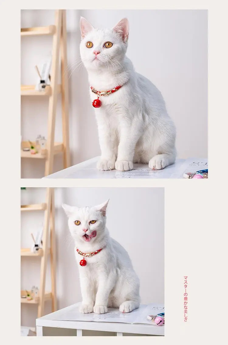 Halsband katten roze met bel - japans - verstelbaar in lengte - 29 tot 36 cm - kattehalsband - halsbandje - SpirePets