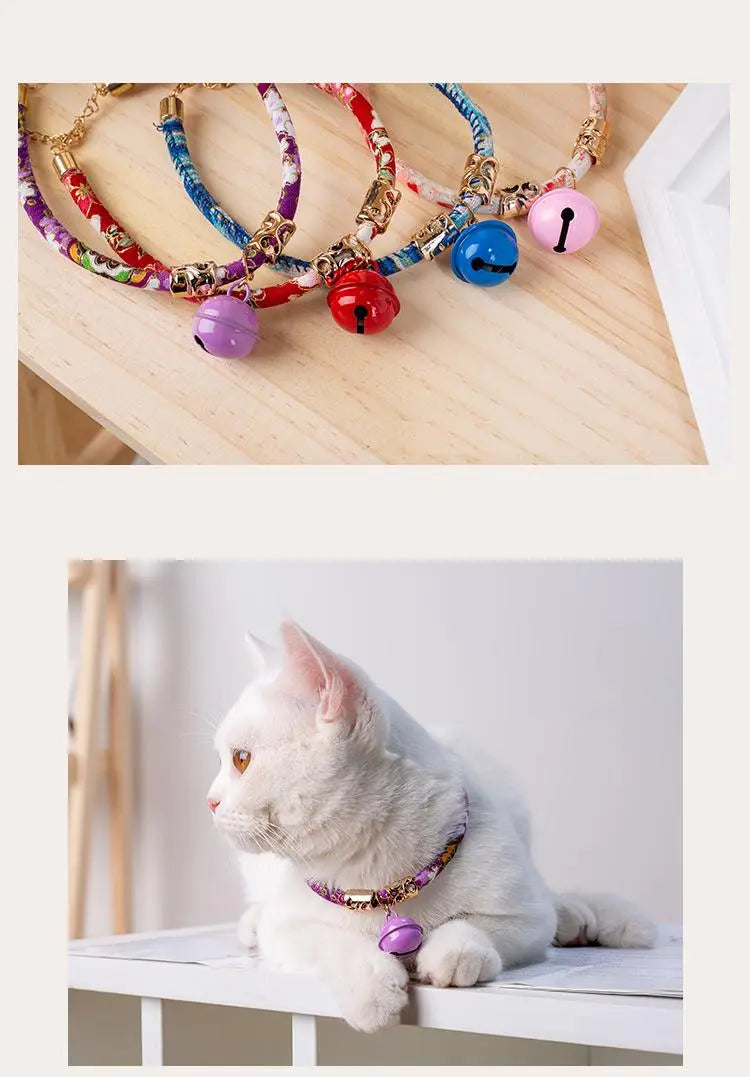 Halsband katten roze met bel - japans - verstelbaar in lengte - 29 tot 36 cm - kattehalsband - halsbandje - SpirePets