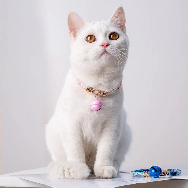 Halsband katten roze met bel - japans - verstelbaar in lengte - 29 tot 36 cm - kattehalsband - halsbandje - SpirePets