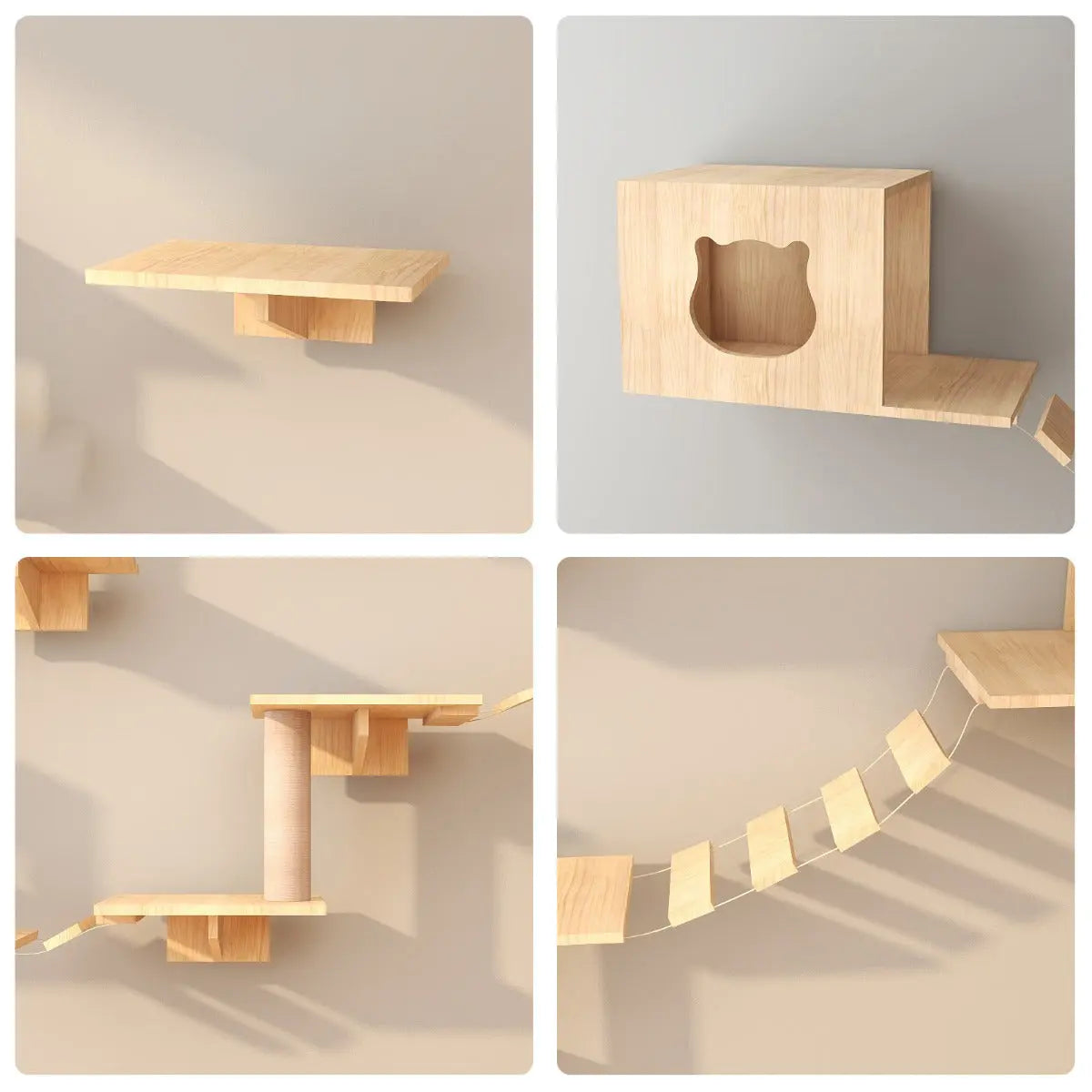 Katten klimwand | 2 Ladders krabpaal en 2 huisjes | Kat Klimmuur | Huisdieren | Vermaak voor katten - SpirePets