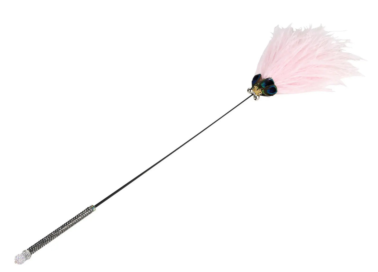 Kattenhengel met roze struisvogel verenbos | lengte 500mm | katten hengel | katten | kattenspeeltje - SpirePets